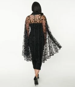 Trending Unique Vintage Black Moon & Stars Mesh Cape