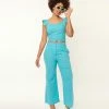 RETRO FASHION Sale Blue Flared Pants & Crop Top Set