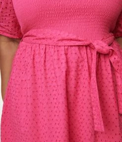 SHEEN Clothing Ltd Plus Size 1950s Fuchsia Off Shoulder Belted Midi Dress