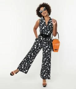 SHEEN Clothing Ltd Sale Black & Witching Hour Print Sleeveless Jumpsuit