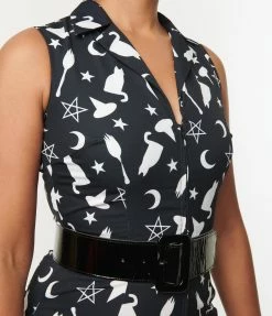 SHEEN Clothing Ltd Sale Black & Witching Hour Print Sleeveless Jumpsuit
