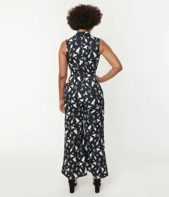 SHEEN Clothing Ltd Sale Black & Witching Hour Print Sleeveless Jumpsuit