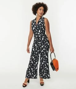 SHEEN Clothing Ltd Sale Black & Witching Hour Print Sleeveless Jumpsuit