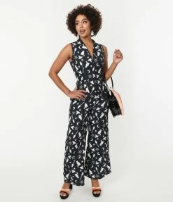 SHEEN Clothing Ltd Sale Black & Witching Hour Print Sleeveless Jumpsuit
