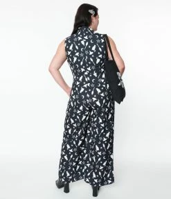 SHEEN Clothing Ltd Plus Size Black & Witching Hour Print Sleeveless Jumpsuit Rompers & Jumpsuits