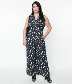 SHEEN Clothing Ltd Plus Size Black & Witching Hour Print Sleeveless Jumpsuit Rompers & Jumpsuits