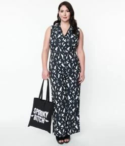 SHEEN Clothing Ltd Plus Size Black & Witching Hour Print Sleeveless Jumpsuit Rompers & Jumpsuits