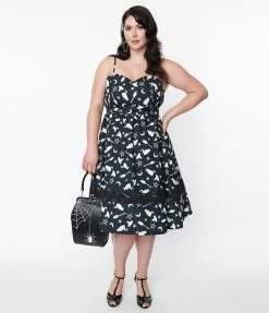 SHEEN Clothing Ltd Sale Plus Size Black & Witching Hour Print Swing Dress