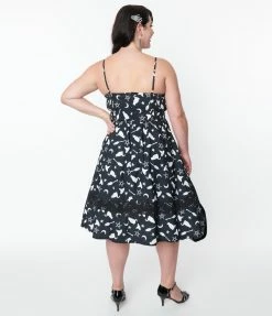 SHEEN Clothing Ltd Sale Plus Size Black & Witching Hour Print Swing Dress