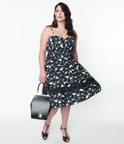 SHEEN Clothing Ltd Sale Plus Size Black & Witching Hour Print Swing Dress