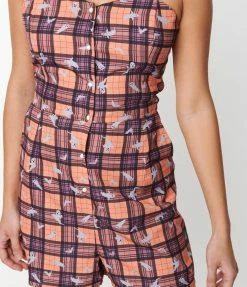 SHEEN Clothing Ltd Sale Orange & Purple Plaid & Ghosts Romper