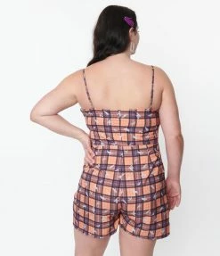 SHEEN Clothing Ltd Plus Size Orange & Purple Plaid & Ghosts Romper Sale