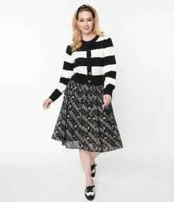 Beetlejuice X Unique Vintage Strange & Unusual Glow In The Dark Midi Skirt Fan Flair