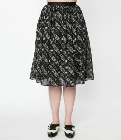 Beetlejuice X Unique Vintage Strange & Unusual Glow In The Dark Midi Skirt Fan Flair