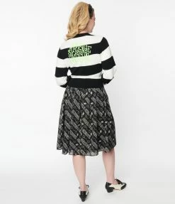 Beetlejuice X Unique Vintage Strange & Unusual Glow In The Dark Midi Skirt Fan Flair