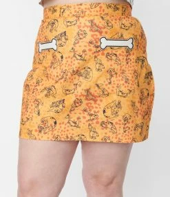 Flintstones X Smak Parlour Plus Size Mustard & Dino Print Mod Skirt Clothing