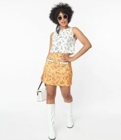 Flintstones X Smak Parlour Mustard & Dino Print Mod Skirt Clothing