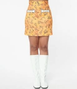 Flintstones X Smak Parlour Mustard & Dino Print Mod Skirt Clothing