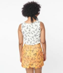 Flintstones X Smak Parlour Mustard & Dino Print Mod Skirt Clothing