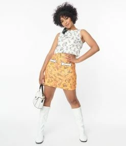 Flintstones X Smak Parlour Mustard & Dino Print Mod Skirt Clothing