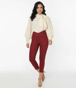Unique Vintage Burgundy V-Waist Crop Pants