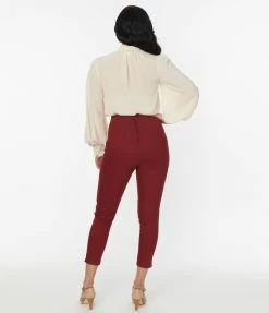 Unique Vintage Burgundy V-Waist Crop Pants
