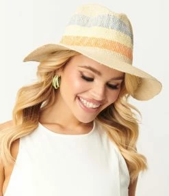 FAME Accessories Hats Blue & Orange Striped Sun Hat