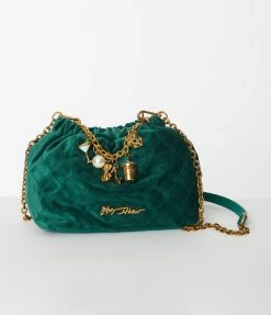 Betsey Johnson Emerald Green Quilted Bucket Bag With Charm Bracelet Accessories