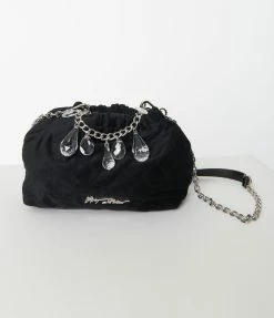 Betsey Johnson Black Quilted Bucket Bag With Drop Charms Accessories