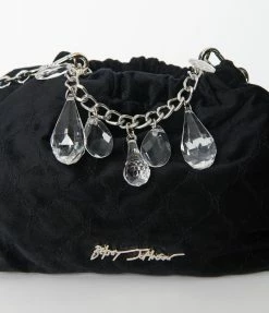 Betsey Johnson Black Quilted Bucket Bag With Drop Charms Accessories