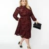 Unique Vintage Plus Size Burgundy Velvet Floral Burnout Leota Swing Dress