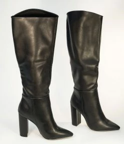 Joia Black Leatherette Pointed Toe Knee-High Boots