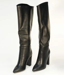 Joia Black Leatherette Pointed Toe Knee-High Boots