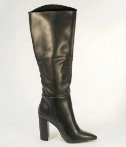Joia Black Leatherette Pointed Toe Knee-High Boots