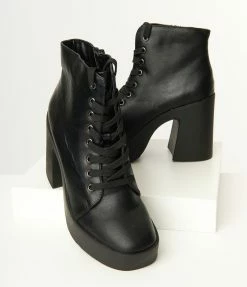 Joia Black Leatherette Chunky Ankle Boots