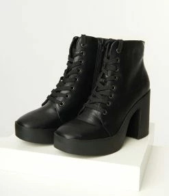 Joia Black Leatherette Chunky Ankle Boots