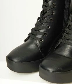 Joia Black Leatherette Chunky Ankle Boots