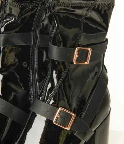 Joia Black Patent Leatherette Strappy Ankle Boots