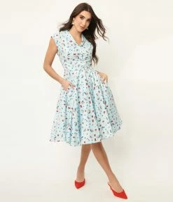 Sale Magnolia Place Light Blue Magical Charm Print Tamara Swing Dress