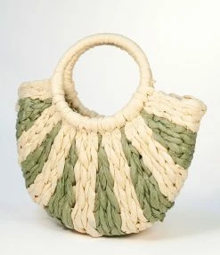 FAME Accessories Handbags Olive & White Braided Straw Handbag