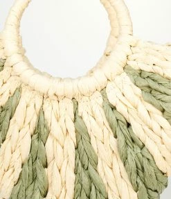 FAME Accessories Handbags Olive & White Braided Straw Handbag