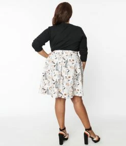 Retrolicious Plus Size Ivory & Gothic Print Skater Skirt Sale