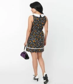 Retrolicious Black & Silly Skeleton Print Flare Dress