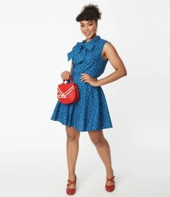 Retrolicious Navy Sailboats Flare Skirt Clothing