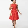 Sale Retrolicious Red Diamond & Floral Flare Dress