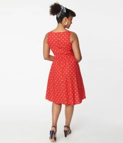 Sale Retrolicious Red Diamond & Floral Flare Dress