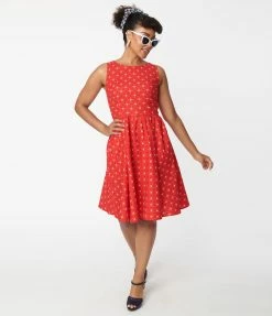 Sale Retrolicious Red Diamond & Floral Flare Dress