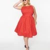 Retrolicious Plus Size Red Diamond & Floral Flare Dress Sale