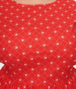 Retrolicious Plus Size Red Diamond & Floral Flare Dress Sale