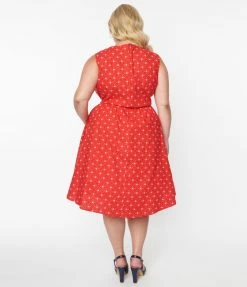 Retrolicious Plus Size Red Diamond & Floral Flare Dress Sale